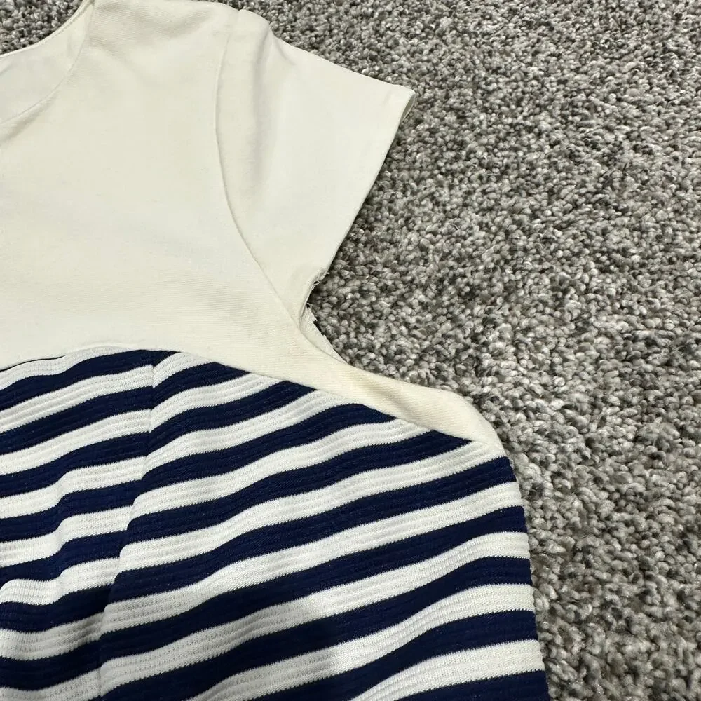 Ivy & Blu Striped Ponte Knit Peplum Dress, Navy Blue White, Size 100 - Picture 7 of 13